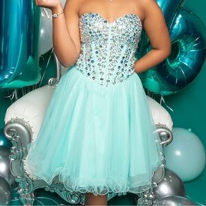 NOX Anabel Strapless Sweetheart Rhinestone Bling Corset Cocktail Prom Dress